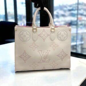 Louis Vuitton LV On The Go Monogram Leather Tote Bag With Dust Bag (Cream - 695)