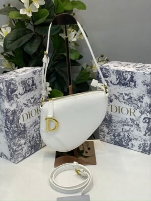 Christian Dior CD Saddle Rodeo Bag Pouch With OG Box & Dust Bag (379 White)