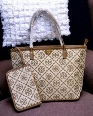 Tory Burch T Monogram Tote With OG Box & Dust Bag & Extra Pouch (Brown - 634)(BSB)