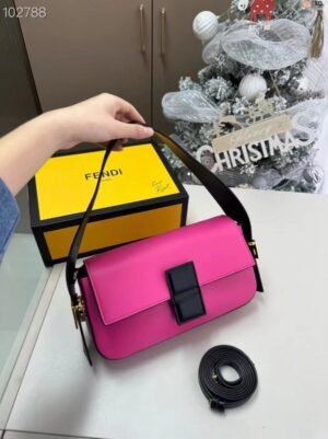 Fendi Baguette Twist Premium Shoulder Crossbody Bag With OG Box & Dust Bag & 2 Belts (Pink-930)(BSB)