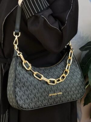 Michael-Michael-Kors Cora Medium Signature PVC Zip Pouchette Crossbody Bag Brown with box 376(BR)