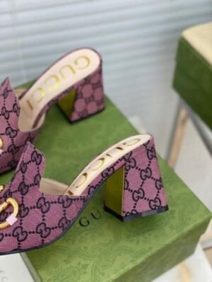 Gucci Interlocking Pink High Heel Sandal With OG Box Carry Bag