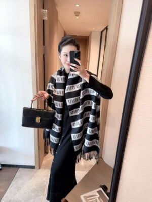 Miu_Miu_Monogram_Wool_Scarf_Black_&_Light_Grey_With_OG_Box_&_Carry_Bag