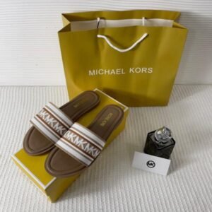 Michael Kors_MK_Sadler_Slide_Flats_Brown_Monogram_Fabric_Strap_With_OG_Box_235-M6_Brown