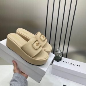 Coach Eloise Apricot Platform Slide Sandal  cream colour With OG Box & Dust Bag 6622-Apricot