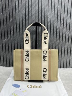 Chloe Pink Canvas Medium Canvas Woody Tote With Dust Cover Pink