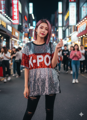 K POP silver red T-shirt provide Fresh look for Gen -Z
