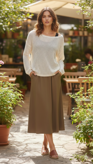 Long The Signature brown Fringe Two-Piece Set Fringe-Trimmed Cardigan & Midi Skirt Set