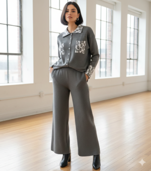 Grey woolen women co-ord set with elegant design