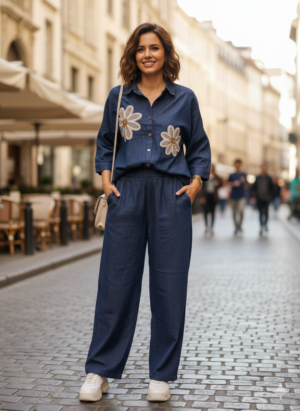 Denim 3D flower work Co-ord set