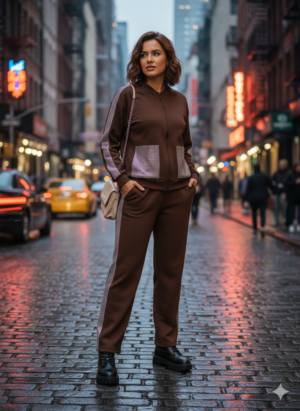 Brown Imported material Co-ord set with jacket Style with classy look