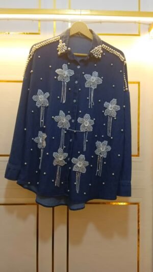 The Ornate Floral & Pearl Denim Shirt