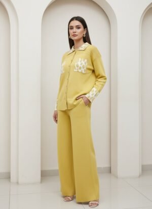 Lemon green woolen women co-ord set with elegant design