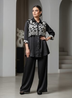 Designer Black Imported material Co-ord set with elegant look