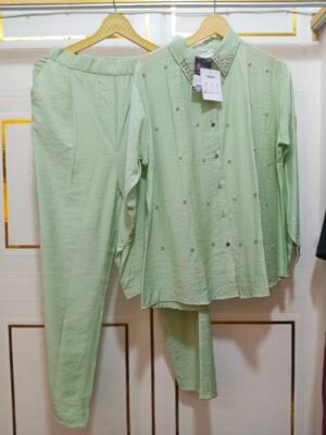 Soft Mint Embellished Co-Ord Set for Effortless Everyday Elegance”