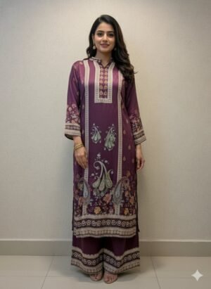 Regal Plum Pashmina-Print Palazzo Set