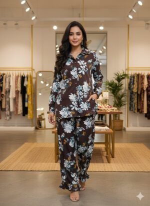 Botanical Bliss: Relaxed Silk-Touch Lounge Suit"