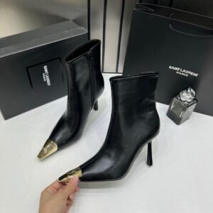 Ysl_Saint_Laurent_Paris_Black_High-Heeled_Ankle_Boots_With_Gold_Metal_Toe_Cap_With_OG_Box_Dust_Cover_&_Carry_Bag_B1_Black