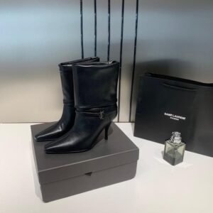 Ysl_Saint_Laurent_Niki_Leather_High_Heeled_Ankle_Boots_With_The_YSL_Logo_With_OG_Box_Dust_Cover_&_Carry_Bag_B2_Black